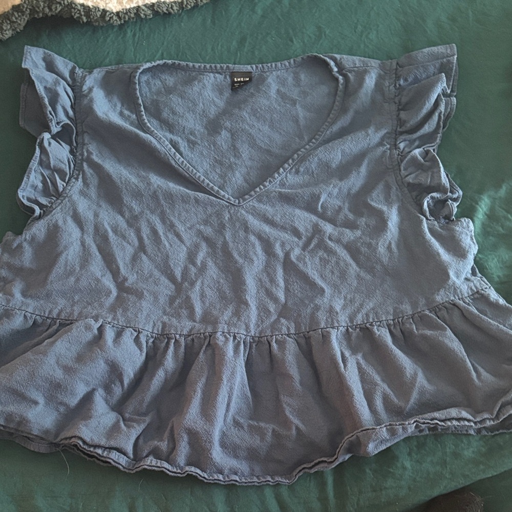 SHEIN Blue Ruffle Sleeve Blouse